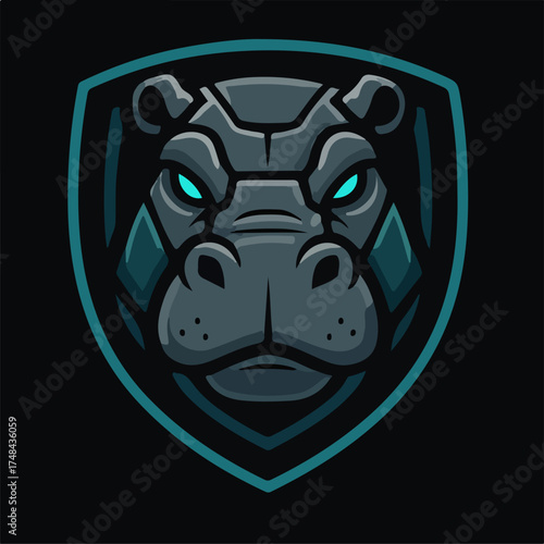 HIPPO SHIELD MASCOT LOGO VECTOR FRIENDLY YET STOUT ANIMAL FOR GAMING BRAND