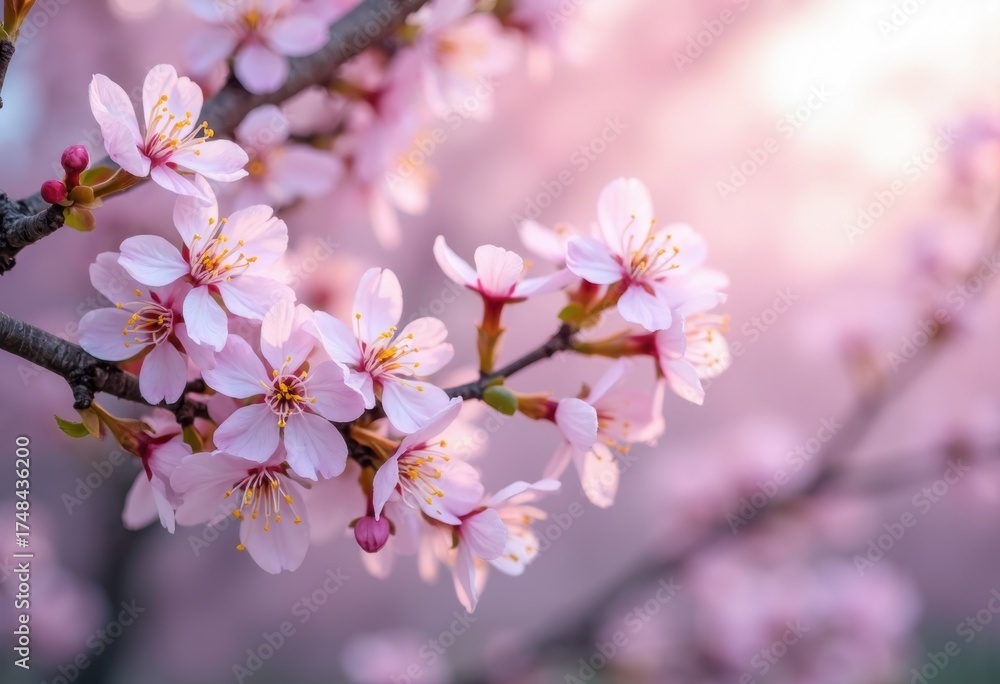 Fototapeta premium Delicate Cherry Blossom Branch in Soft Pink Light