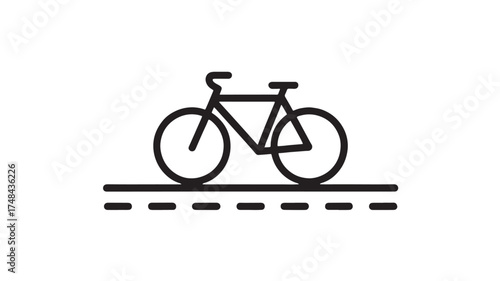 Simple line art illustration of a bicycle on a road with dashed lines