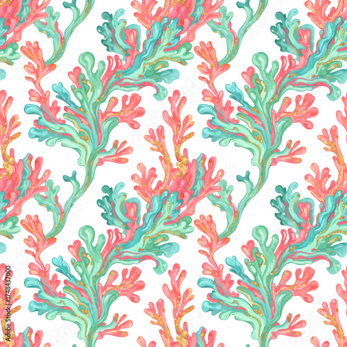 Wallpaper Mural Vibrant watercolor coral reef seamless pattern design. Torontodigital.ca