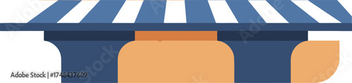 Minimalist blue and white striped awning above store front illustration