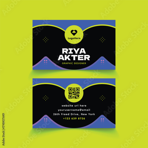 Modern Trendy Double Sided Business Card Design Template for Corporate Branding and Identity