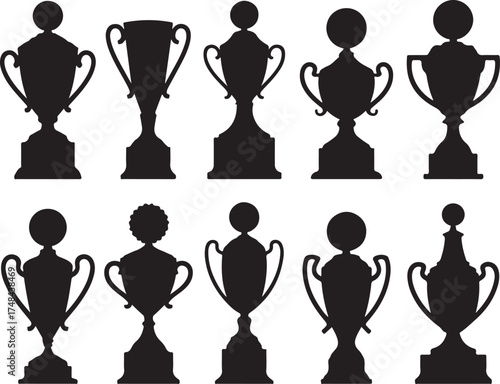 Silhouette Trophy Collection Vector Art Champion Award Success Victory Achievement Competition Prize