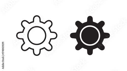 Simple outline and filled gear icons symbolizing settings, mechanics, and technology.