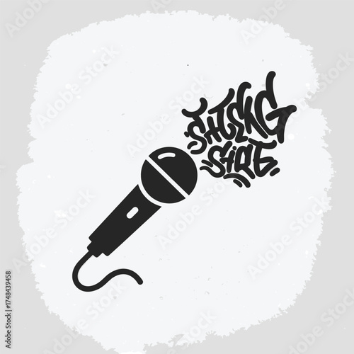 Microphone with stylized text, performance and vocal design concept