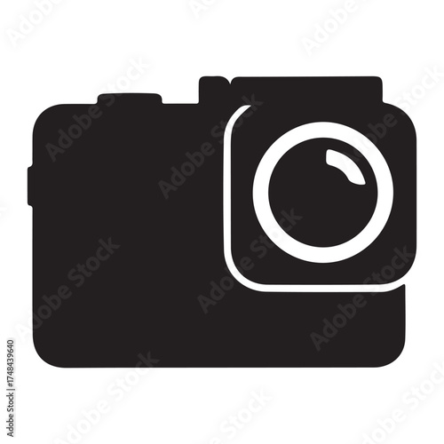 Black Silhouette of Action Camera Icon in Flat Vector Style