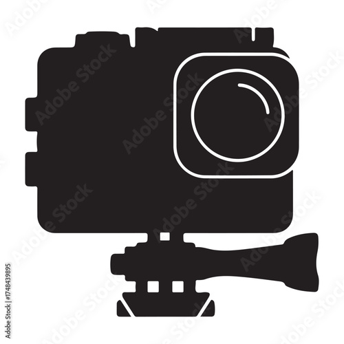 Black and White Action Camera Silhouette Vector Illustration