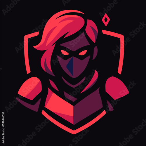 Magenta Neon Rogue Shield Logo Female Masked Hero Esports Team Avatar