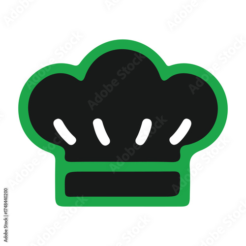 Chef Hat Icon with Bold Green Outline Culinary Design