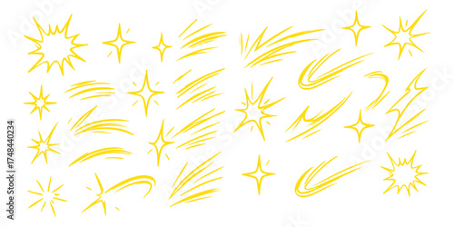 Dynamic comic style line movement elements featuring speed lines, motion effects, and expressive strokes. Perfect for manga, cartoons, and digital illustrations, adding energy, emphasis, action