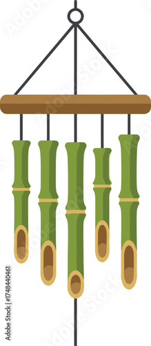 Decorative hanging wind chime made of bamboo segments and a sphere