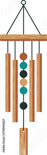 Hanging decorative wooden wind chime with colorful bead detail