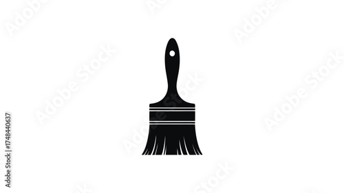 Black silhouette of a paint brush with a simple handle and bristles on a white background