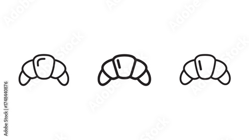 Simple line art illustration of three croissants in a row on a white background.