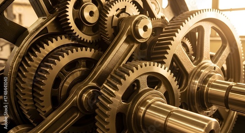Large Gear Assembly Macro View Of Industrial Machine