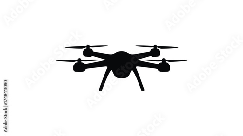 Silhouette of a modern quadcopter drone with four propellers on a white background