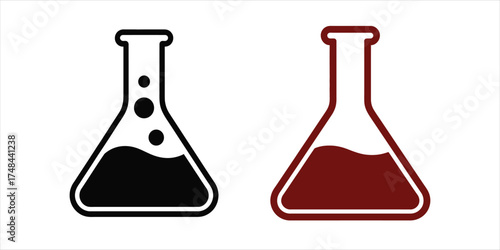 Two Erlenmeyer flasks chemical laboratory equipment filled with liquid vector illustration