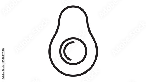 Simple outline illustration of a halved avocado with a pit
