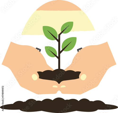 Hands holding sprout with soil representing growth and new beginnings