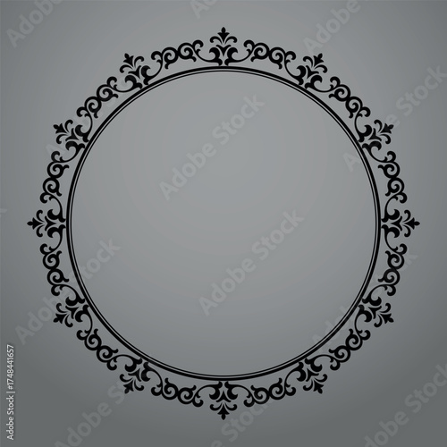 Decorative frame Elegant vector element for design in Eastern style, place for text. Floral black and gray border. Lace illustration for invitations and greeting cards