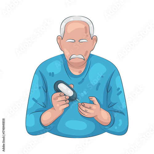 Illustration of Senior Man Checking Blood Sugar