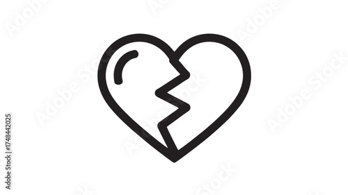 Simple line art icon of a broken heart symbolizing heartbreak and emotional pain