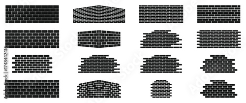 Brick wall icon silhouette set vector illustration isolated on white background
