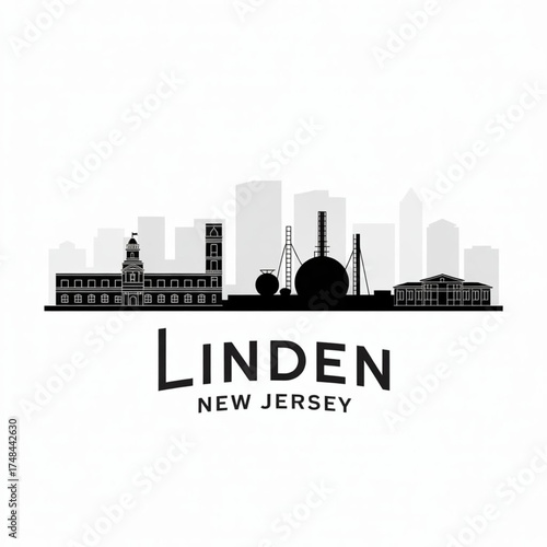 Linden New Jersey Skyline Silhouette — Industrial and Urban City Vector Illustration