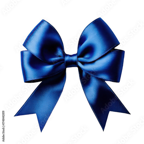 Blue ribbon with bow top view isolated on transparent background.