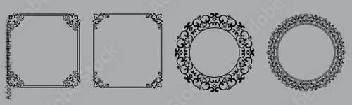 Set of decorative frames Elegant vector element for design in Eastern style, place for text. Floral black and gray borders. Lace illustration for invitations and greeting cards