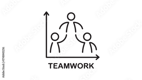 Simple line art icon representing teamwork and collaboration with figures connected on a graph.