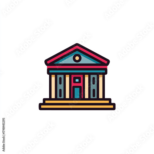 Iconic Courthouse Building Illustration Representing Justice and Legal System with Columns and Timeless Architecture in Classic Style for Law Related Projects