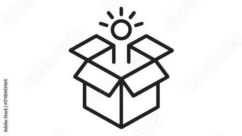 Bright idea emerging from an open box, symbolizing creativity and innovation.