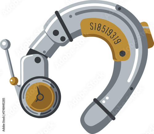 Steam-punk mechanical headpiece on a white background illustration.