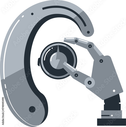Illustration of a robotic hand adjusting a control dial gadget