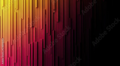Abstract 3D Rendering Rectangular Bars with Gradient Colors from Yellow to Pink
