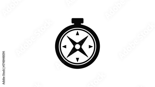 Black silhouette of an oval compass with a stylized starburst needle on a white background