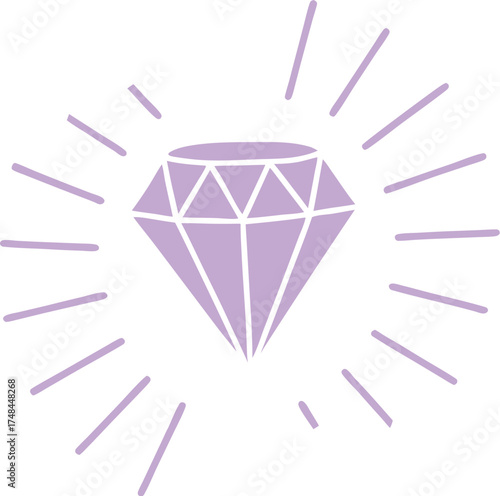 Stylish illustration of a radiant purple diamond sparkling with bright light rays vector