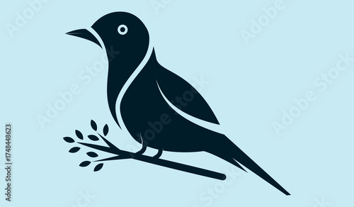 Minimalist bird vector logo design. bird with leaves icon and vector illustration.