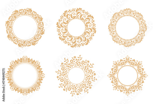 Set of decorative frames Elegant vector element for design in Eastern style, place for text. Floral golden and white borders. Lace illustration for invitations and greeting cards