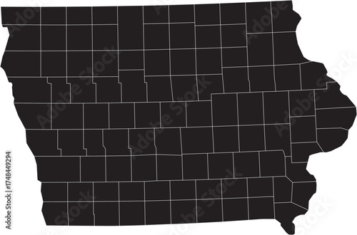 Iowa Map Black Silhouette with County Lines