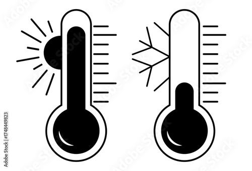 Thermometer with sun and snowflake icon,hot and cold air temperature symbol for apps and websites