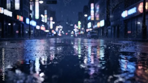 Wallpaper Mural Rainy Night Cityscape Reflections - Urban Ambiance and Atmospheric Mood. Torontodigital.ca