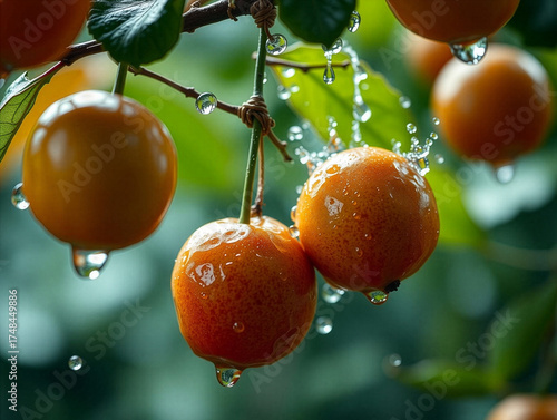 Refreshing Close-up of Persimmon Fruit with Water Drops in Sunlight 3