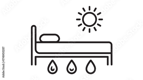 Comfortable bed with sunlight overhead and water drops below, suggesting a cozy or refreshing environment.