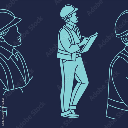 Stylish illustration of a construction worker taking notes on a building site vector