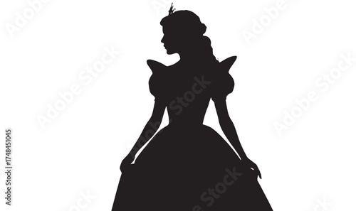 Elegant silhouette of a princess in a ballgown with a tiara, representing fantasy and dreams.