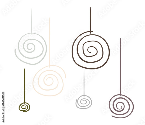 Set of spiral motion elements, hand drawn swirl circle vector illustrations