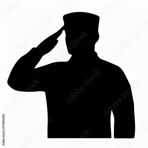 Soldier Saluting Silhouette Solid Vector Art