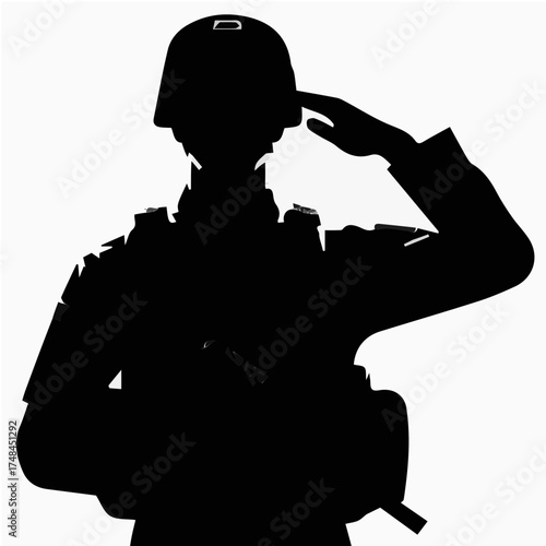 Soldier Saluting Silhouette Solid Vector Art